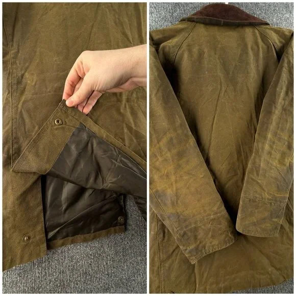 Barbour Acorn Waxed Jacket Women Full Zip Size 8 US Brown Green Lined Outdoors - Picture 15 of 16